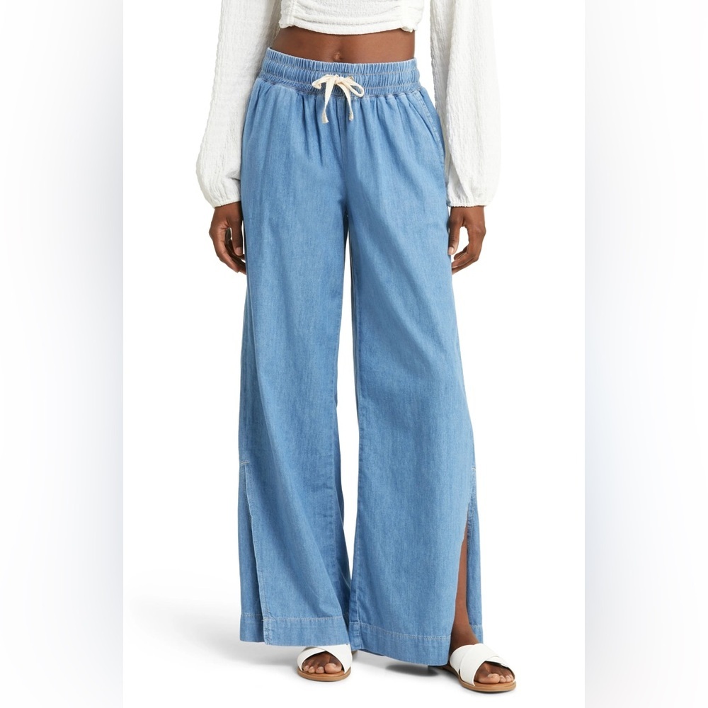 Frame Denim Light Blue Wide-Leg Drawstring Pants